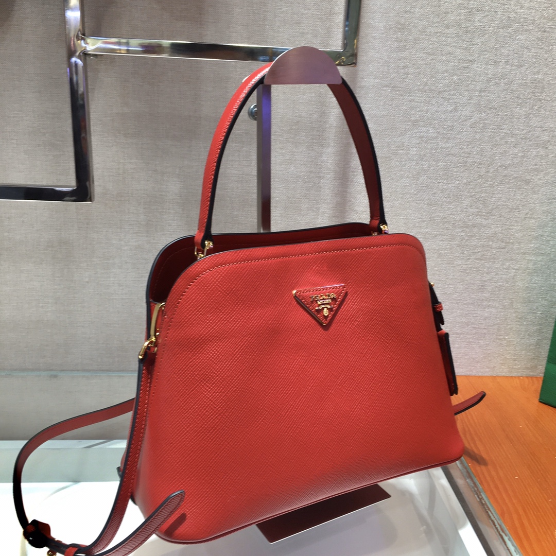 Prada Matinee Saffiano Leather Handbag Bag Tote Red 1BA282